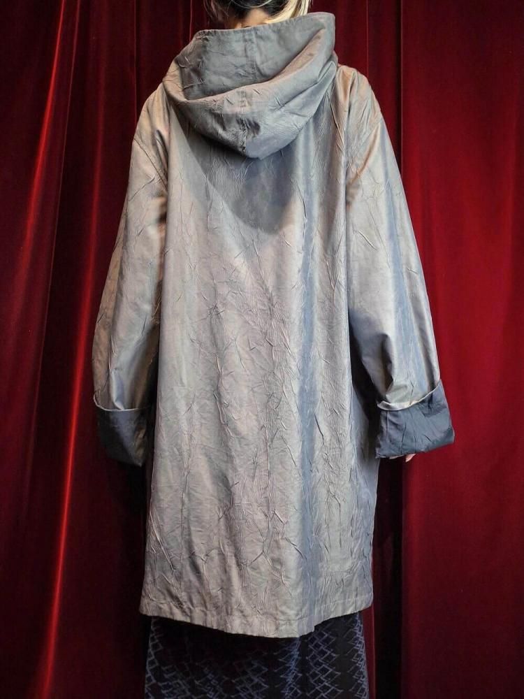Iridescent  Black Hoodie Nylon Coat Reversible