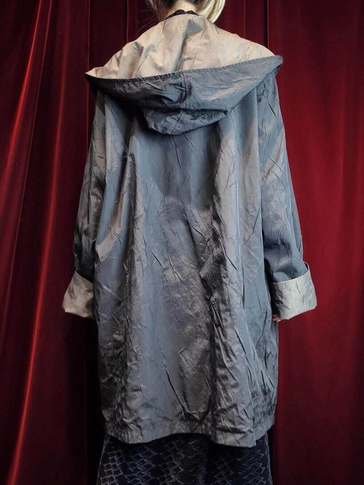 Iridescent  Black Hoodie Nylon Coat Reversible