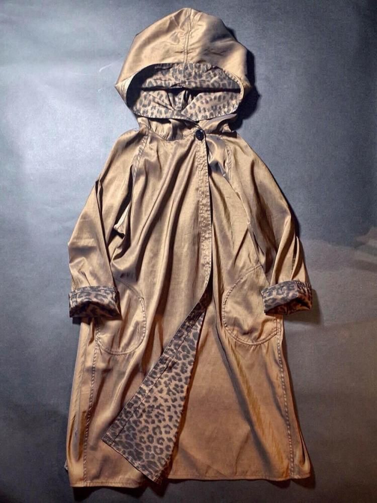 и Bronze  Leopard Big Hoodie Nylon Coat Reversible