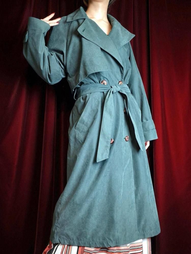 Deep Green Peach Skin Trench Coat / 賰ǽ饤ʡ