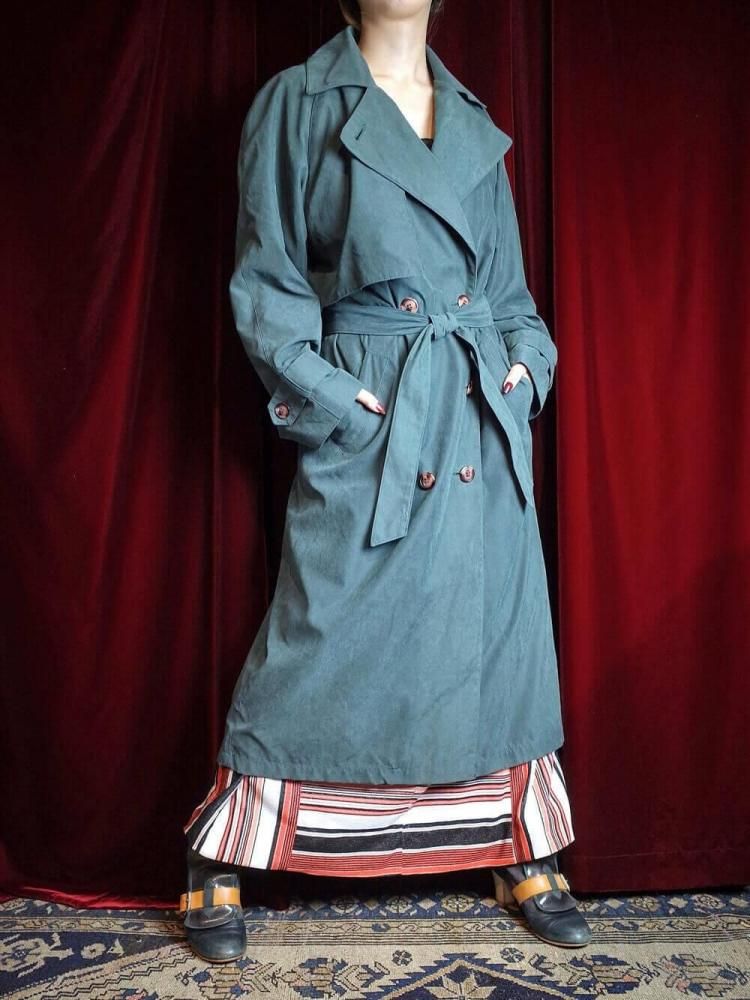 Deep Green Peach Skin Trench Coat / 賰ǽ饤ʡ