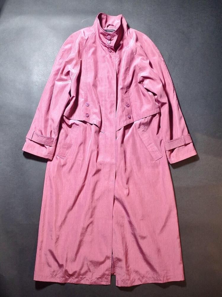 High Neck  Waist Shape Pink Color Coat