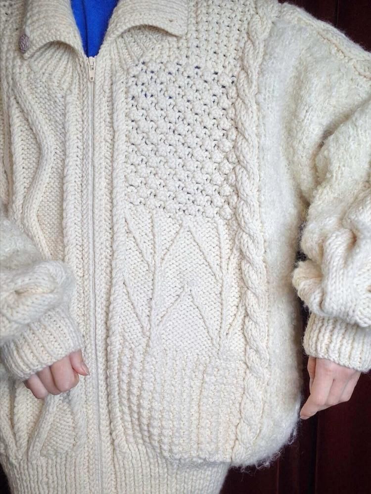 "HAND KNITTED IN IRELAND" Aran Knit Blouson
