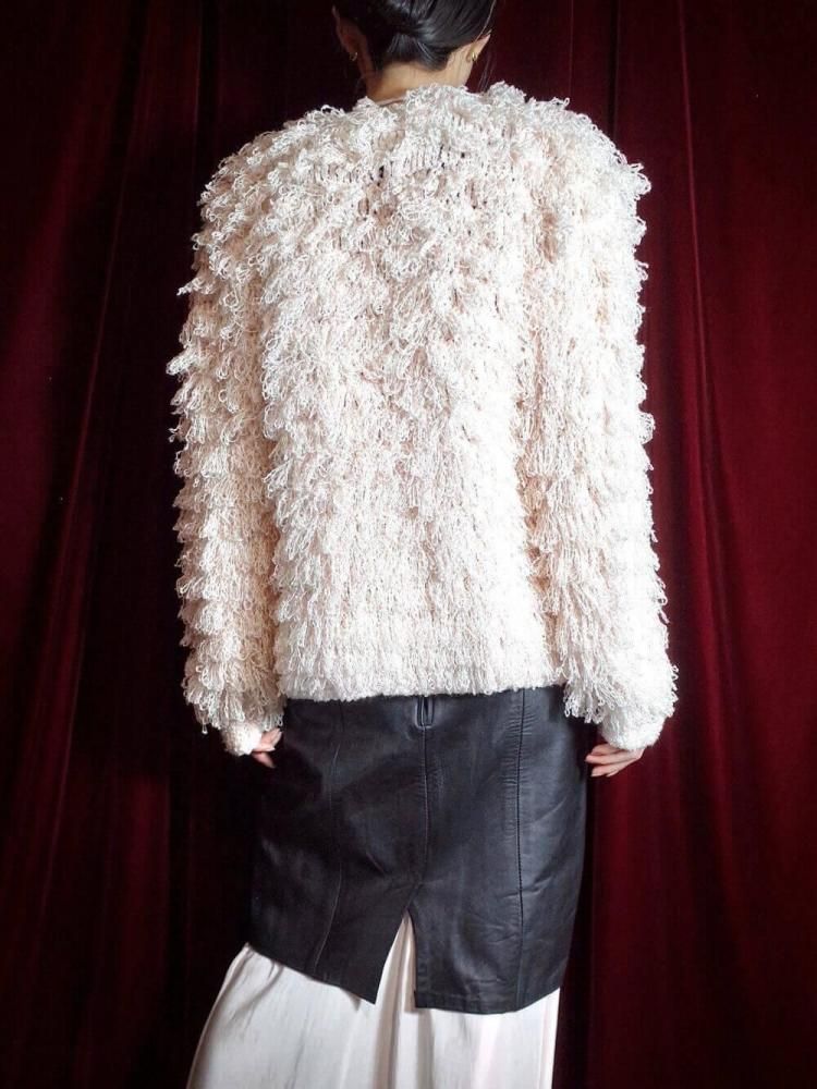 c.1960~70s Pale Pink Shaggy Fringe Knit Jacket