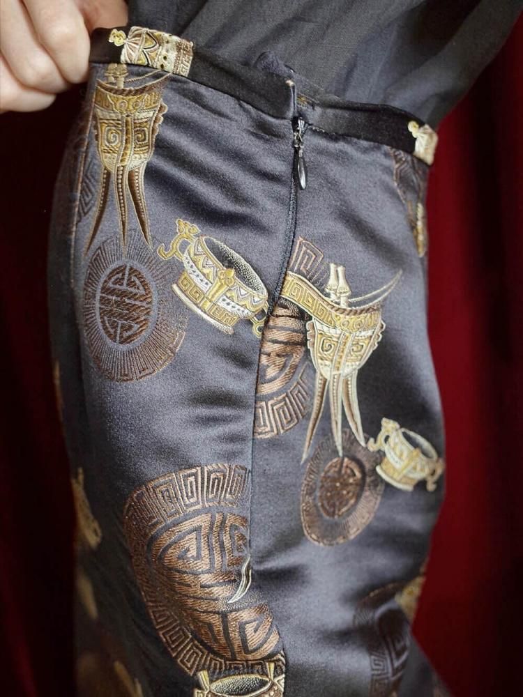 Oriental Jacquard Silk Slacks