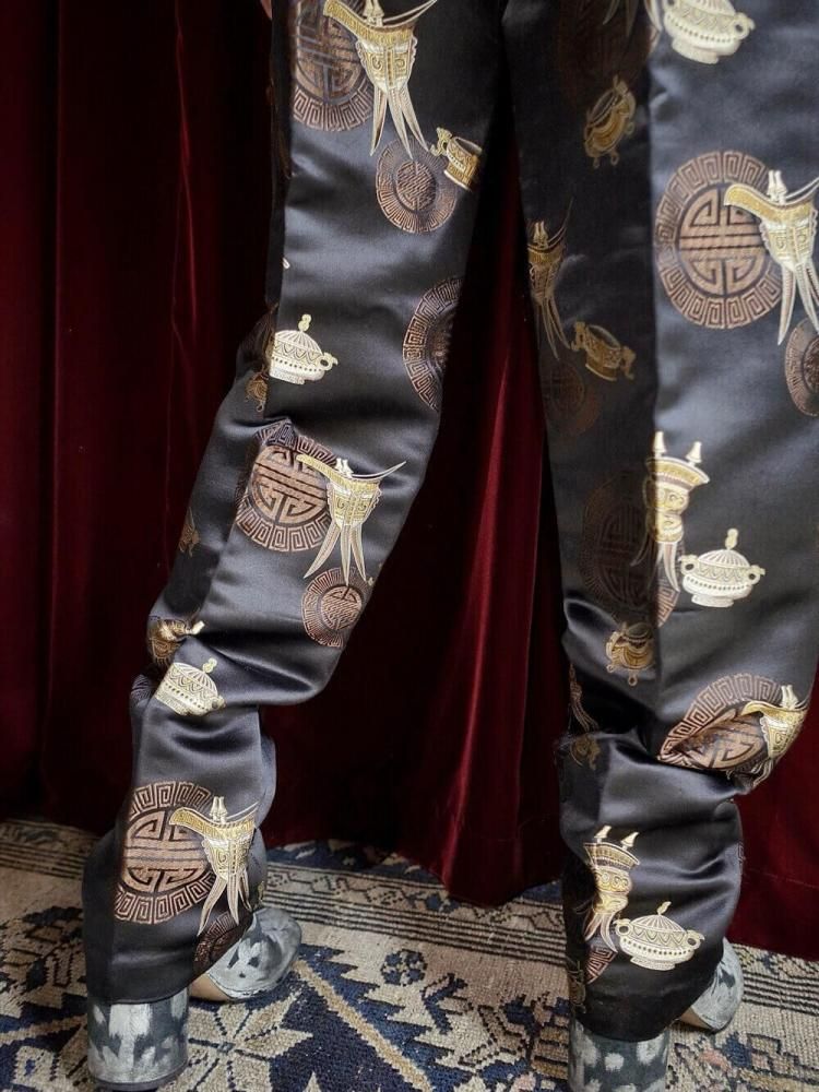 Oriental Jacquard Silk Slacks