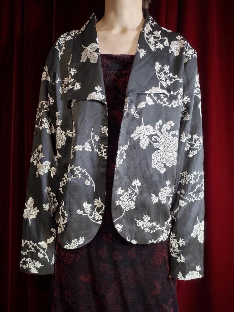 Black Silk  White Embroidery China Jacket
