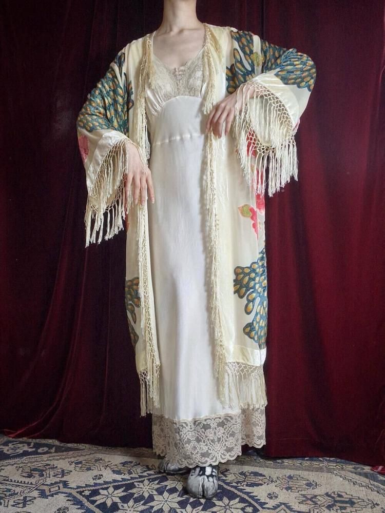 Peacock Velvet  Sheer Fringe Gown