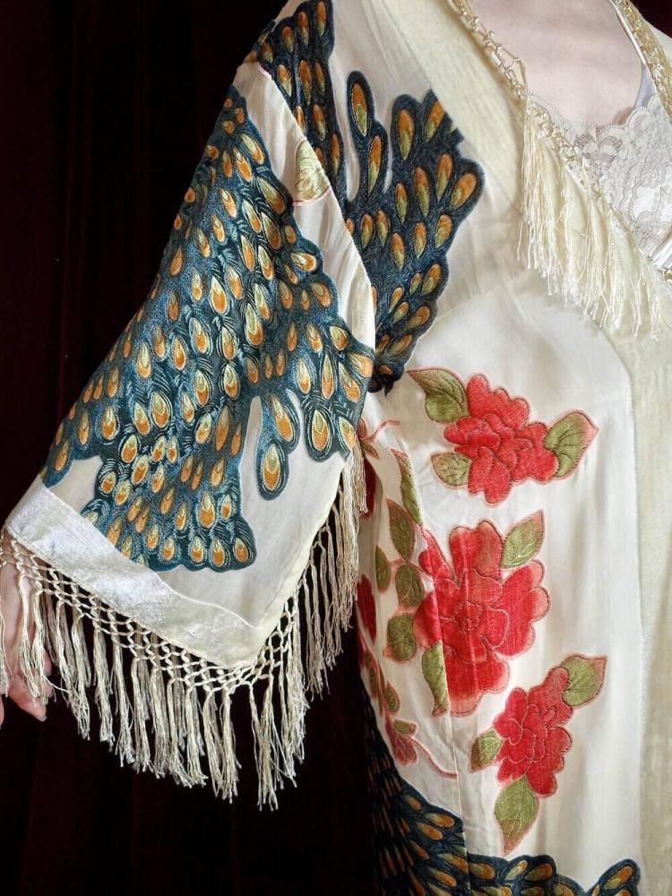 Peacock Velvet  Sheer Fringe Gown