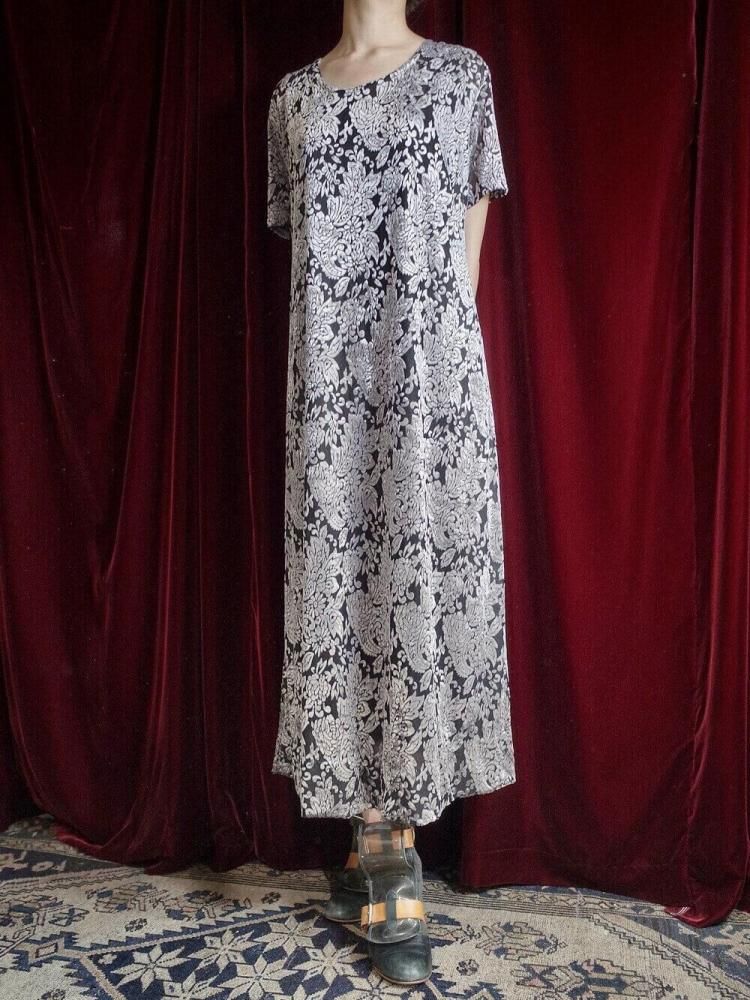 Silver Arabesque Velvet  Sheer Dress