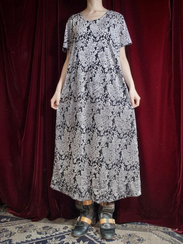 Silver Arabesque Velvet  Sheer Dress