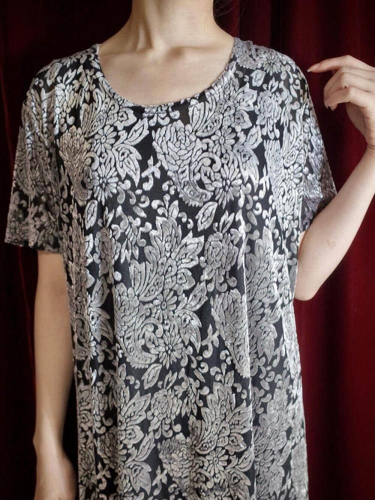 Silver Arabesque Velvet  Sheer Dress