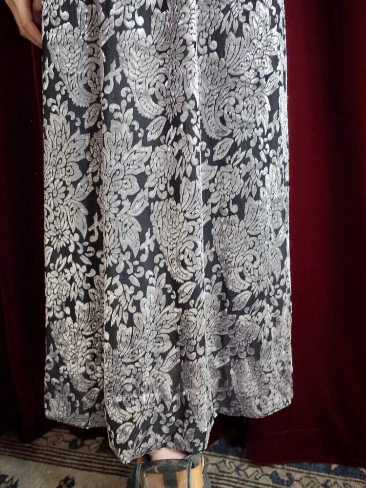 Silver Arabesque Velvet  Sheer Dress