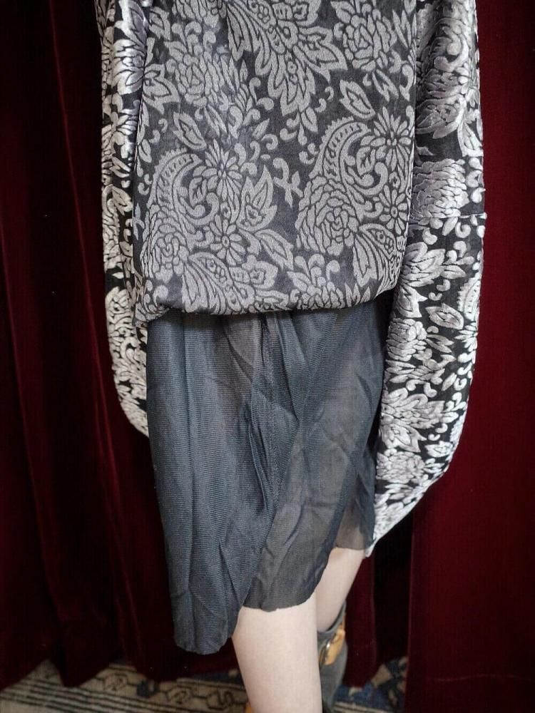 Silver Arabesque Velvet  Sheer Dress