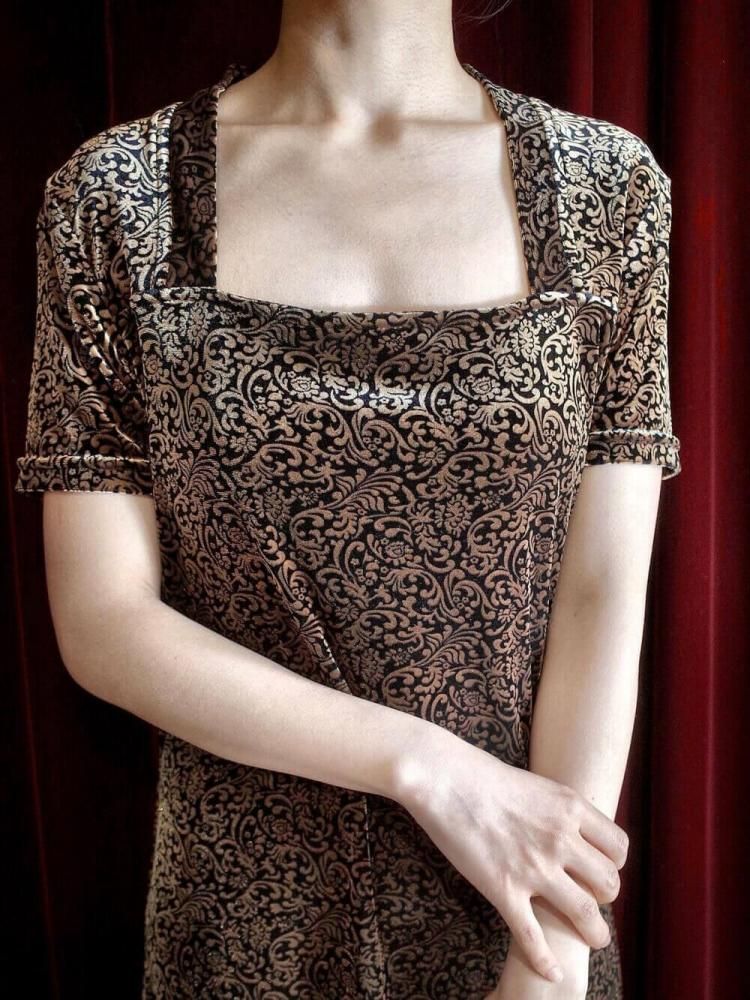 Arabesque Velvet Square Neck Dress
