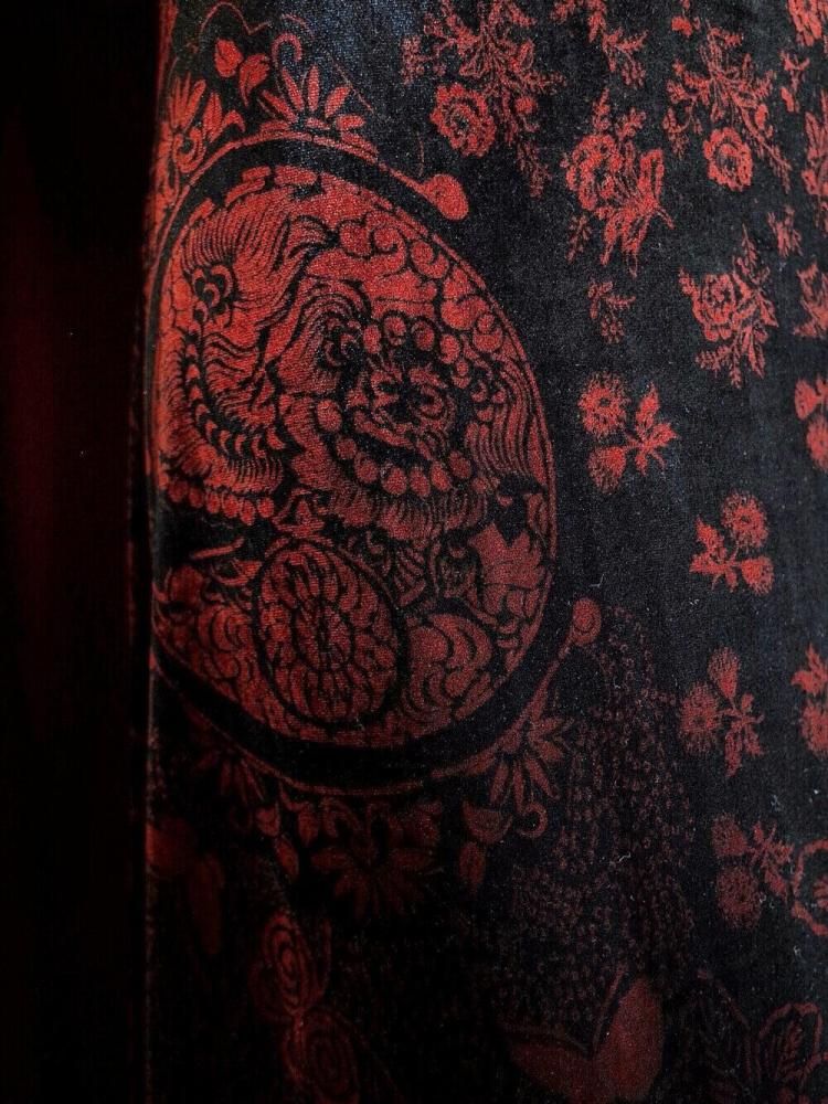 Oriental Velvet Square Neck Dress