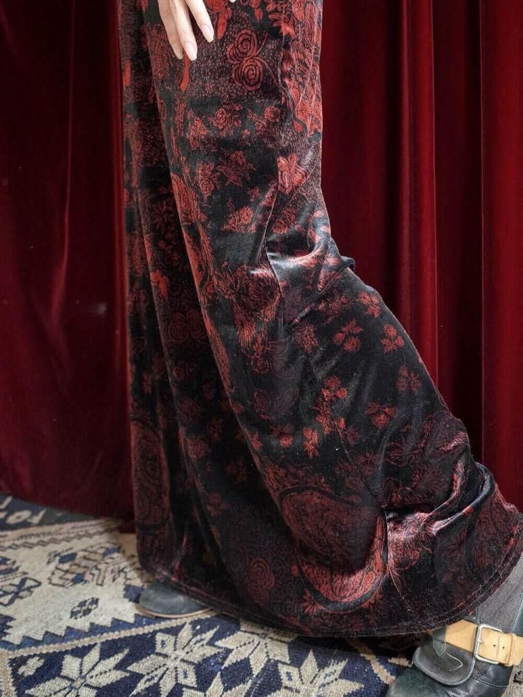 Oriental Velvet Square Neck Dress