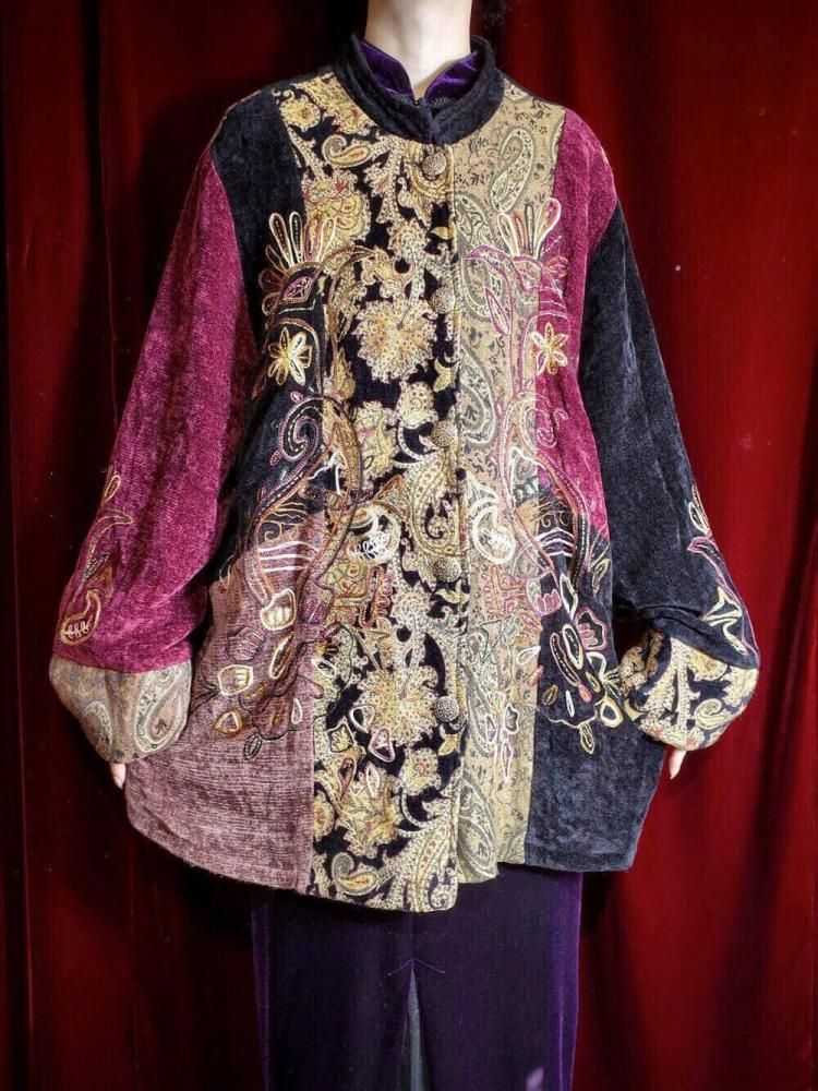 Switch & Embroidery Mao Collar Jacquard Jacket