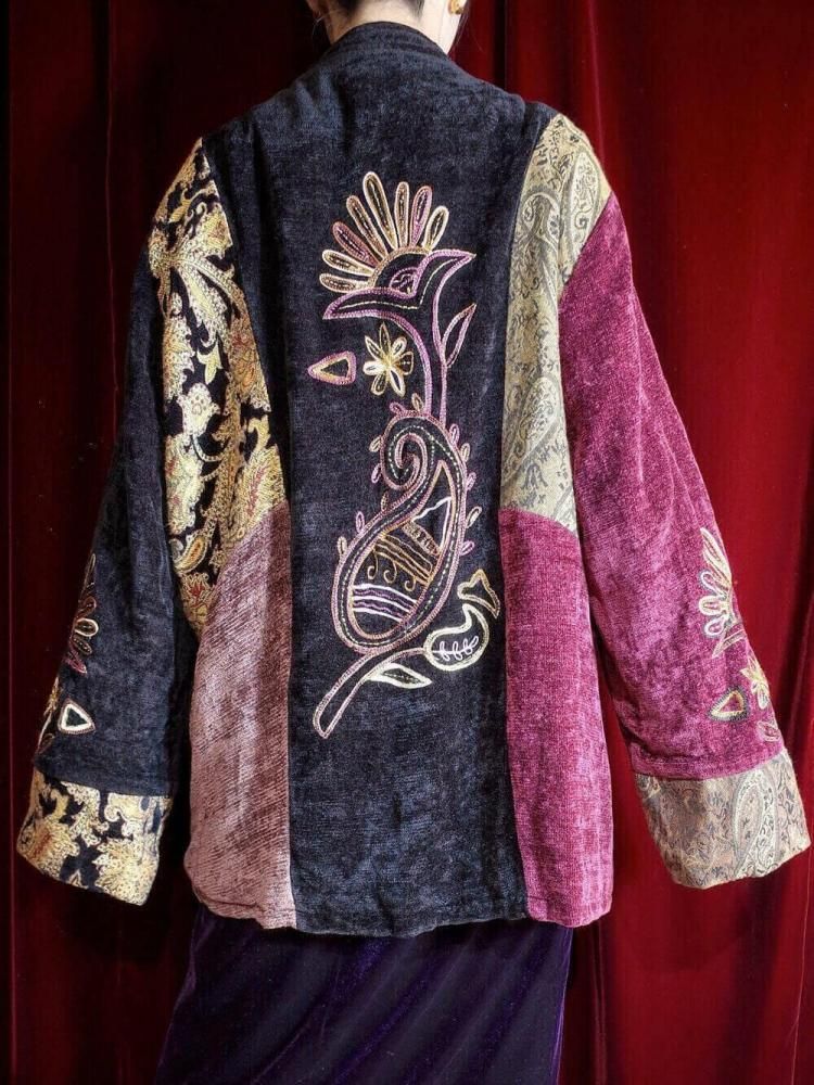 Switch & Embroidery Mao Collar Jacquard Jacket