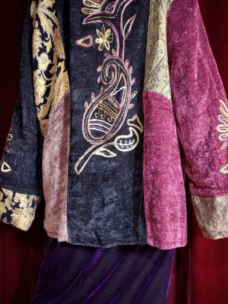 Switch & Embroidery Mao Collar Jacquard Jacket