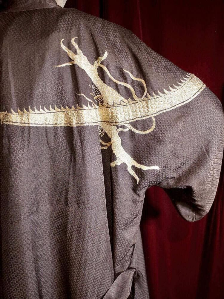 c.1950s Embracing Dragon Embroidery Gown