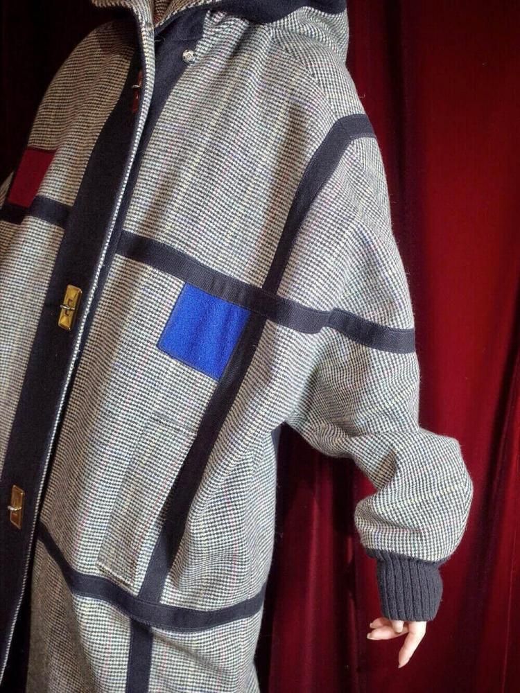 c.1980s Mondrian Pattern & Turn Lock Buttons Hoodie Coat