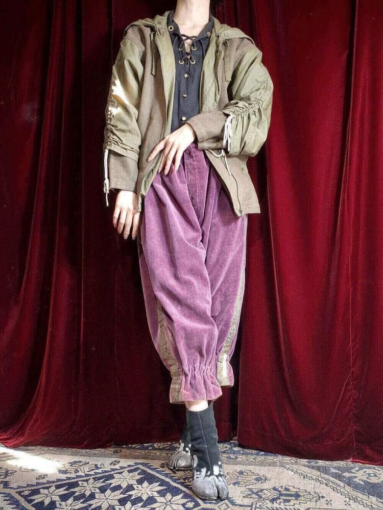 Shirring Sleeves & Split Hood Contrasting Materials Blouson