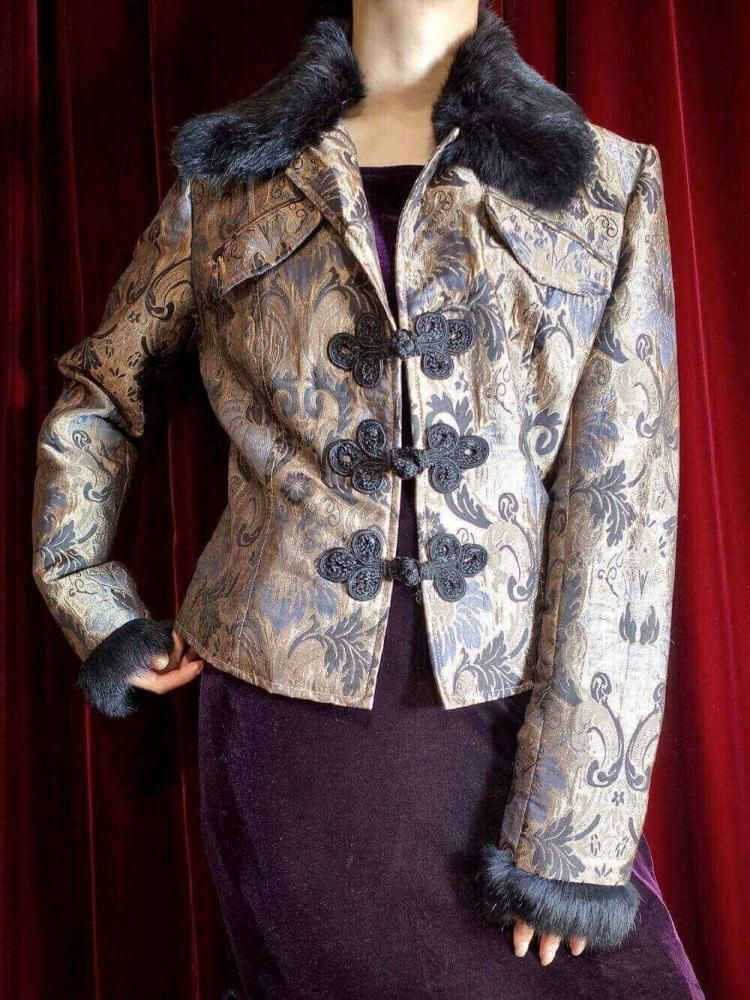 Bronze Arabesque Fur Collar  China Buttons Jacket