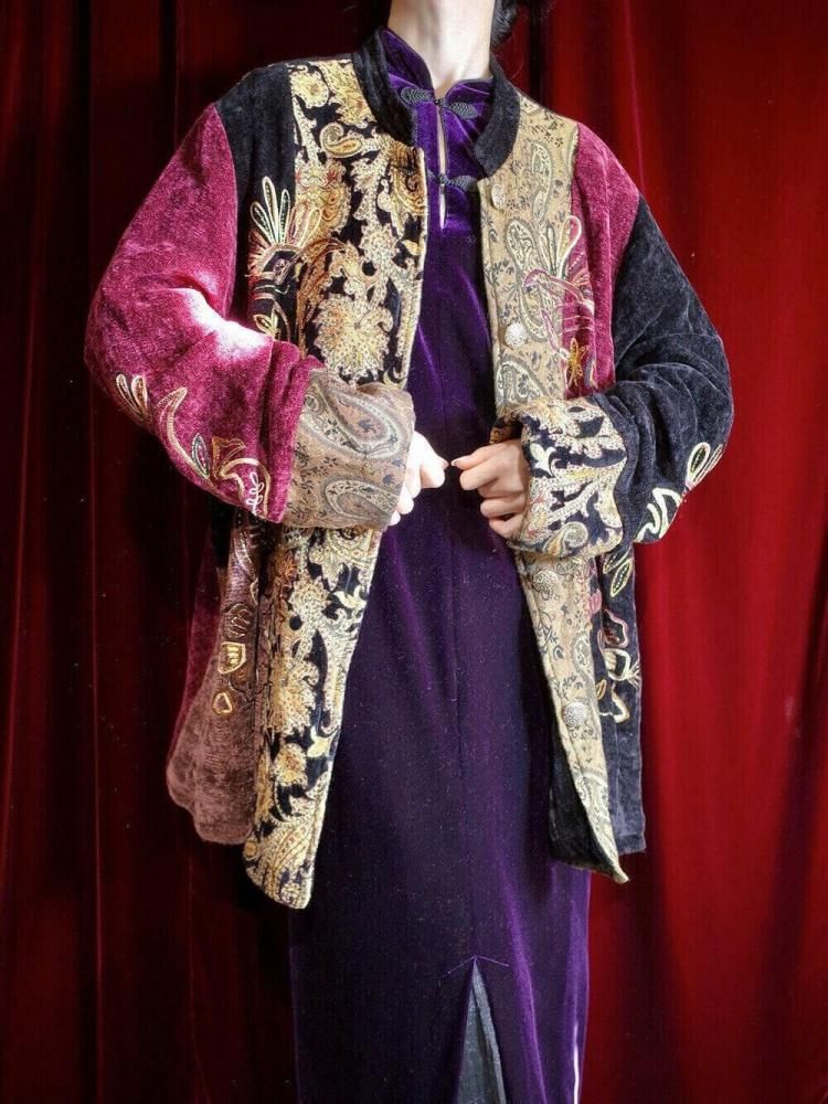 Switch & Embroidery Mao Collar Jacquard Jacket