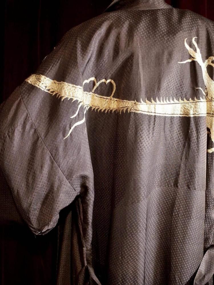 c.1950s Embracing Dragon Embroidery Gown