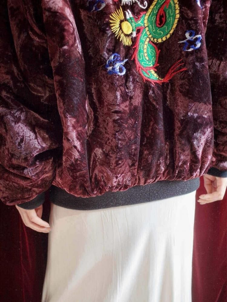 Deep Bordeaux Velvet "KOREA" Souvenir Jacket