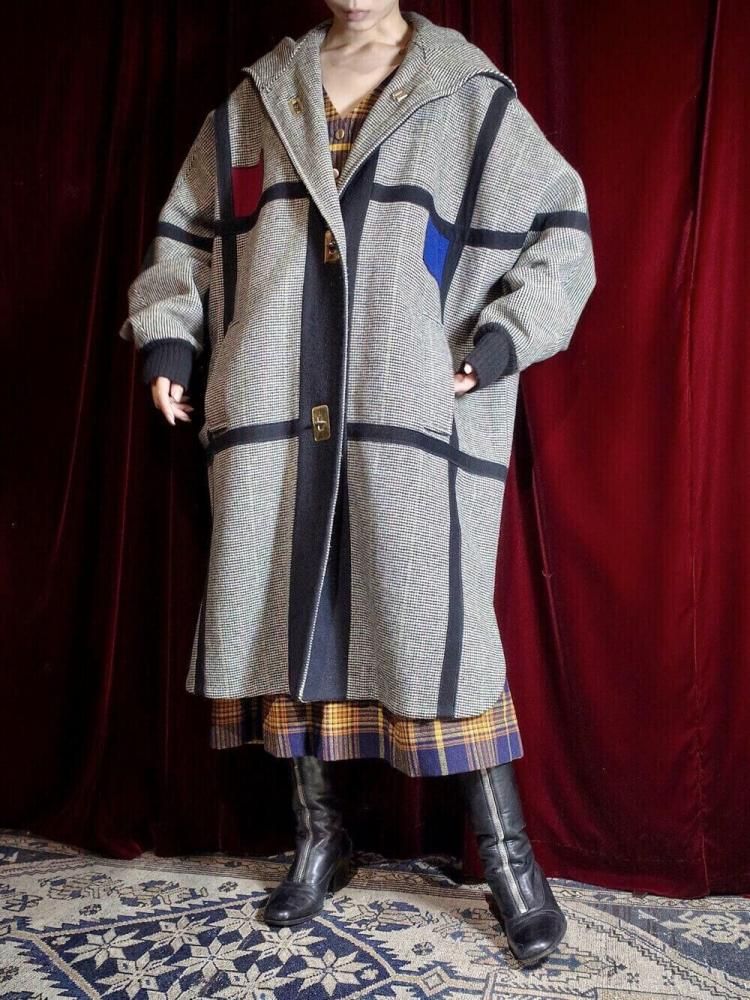 c.1980s Mondrian Pattern & Turn Lock Buttons Hoodie Coat