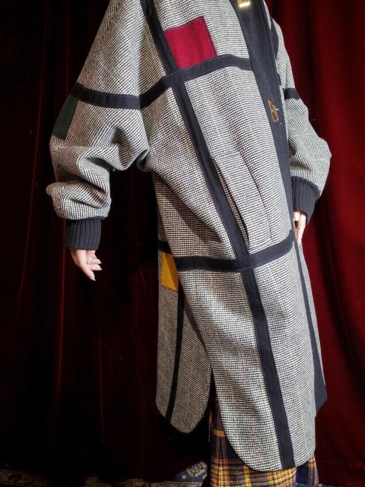 c.1980s Mondrian Pattern & Turn Lock Buttons Hoodie Coat
