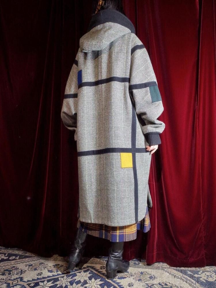 c.1980s Mondrian Pattern & Turn Lock Buttons Hoodie Coat