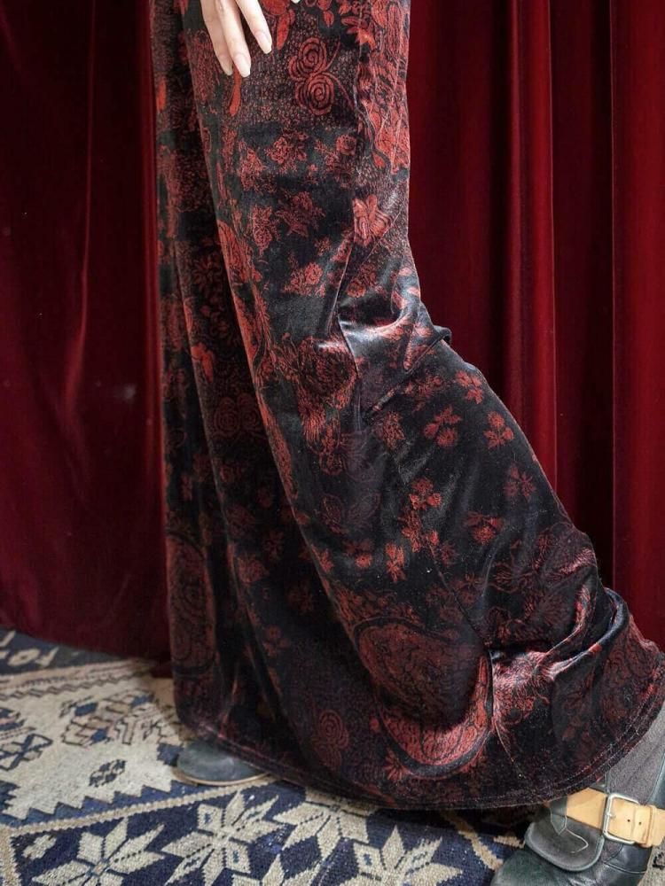 Oriental Velvet Square Neck Dress