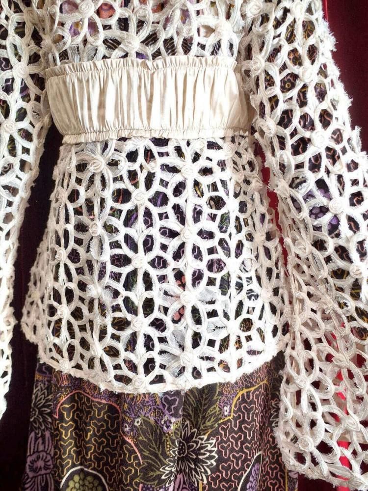 White Code Embroidery Design Sheer Gown