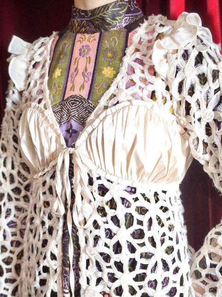 White Code Embroidery Design Sheer Gown