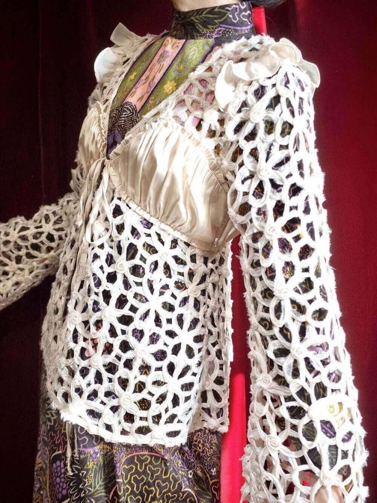 White Code Embroidery Design Sheer Gown