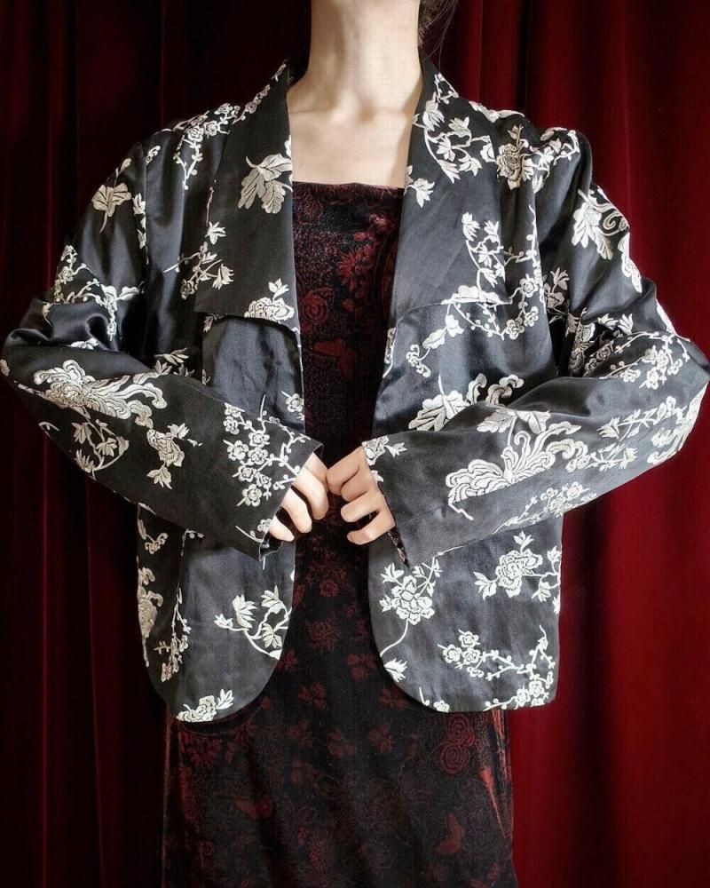 Black Silk  White Embroidery China Jacket