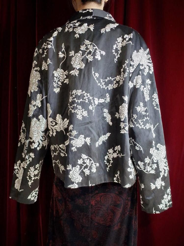 Black Silk  White Embroidery China Jacket
