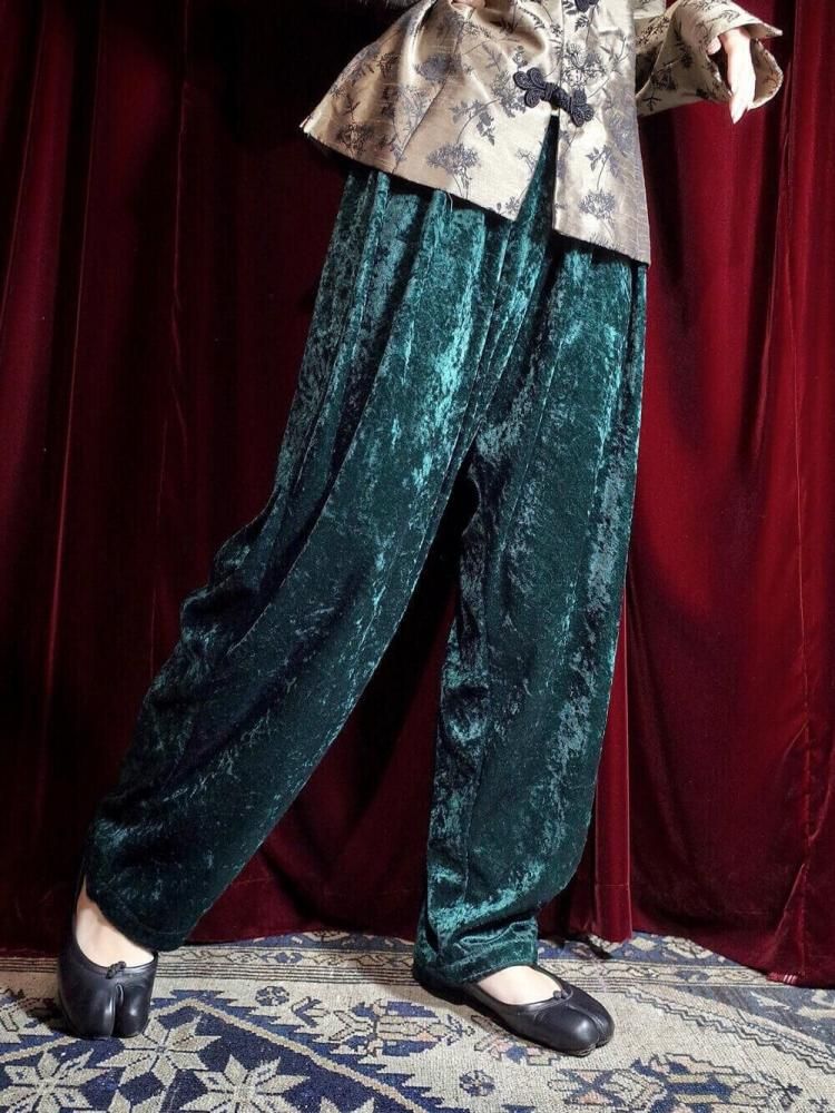 Deep Green Crush Velvet Pants