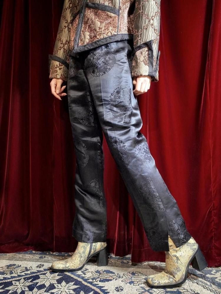 Dragon Black Silk Jacquard China Slacks