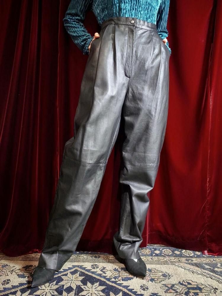 Black Leather Elasticated Back Waist Pants