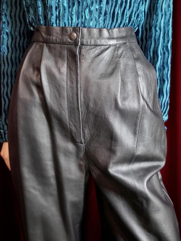 Black Leather Elasticated Back Waist Pants