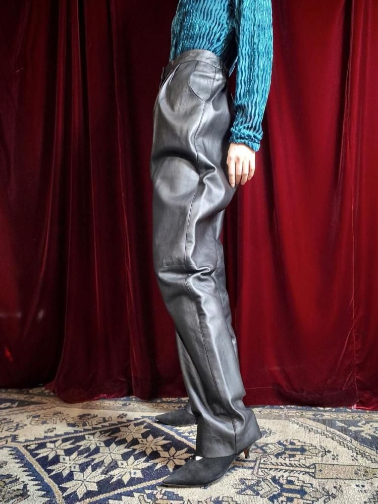 Black Leather Elasticated Back Waist Pants