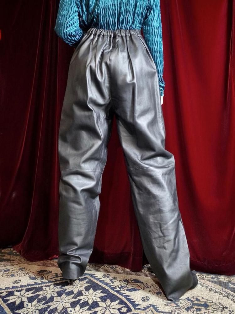 Black Leather Elasticated Back Waist Pants