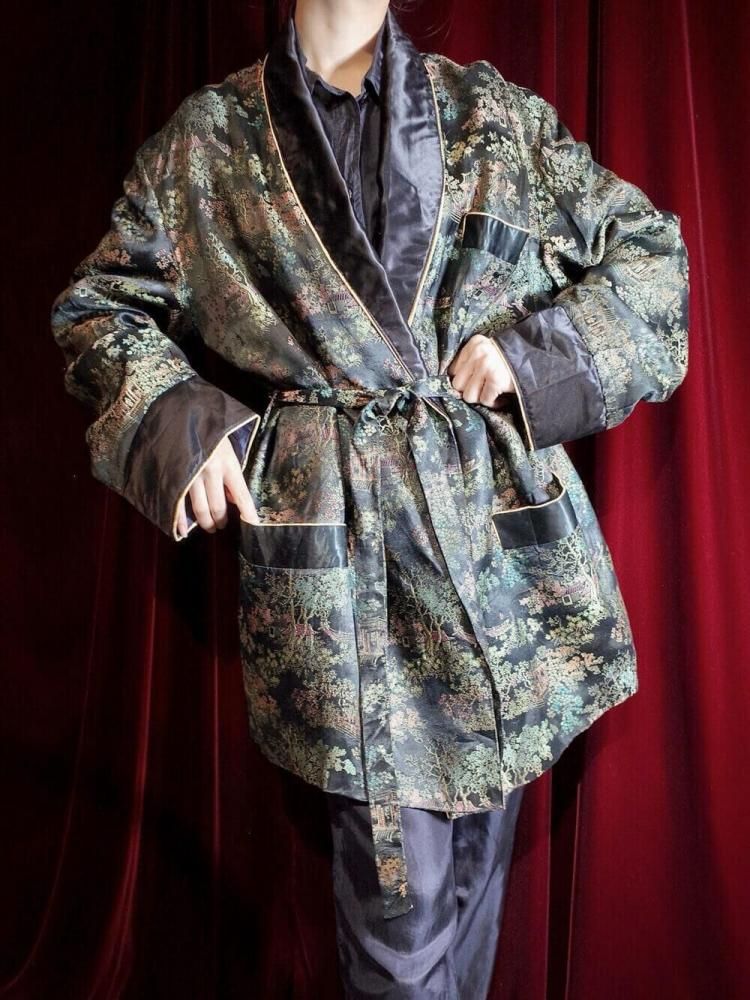 c.1950~60s Black Brocade China Smoking Gown