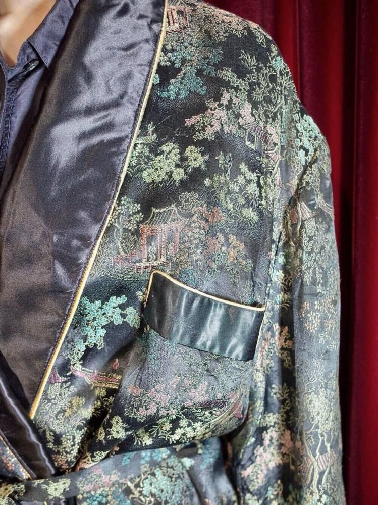 c.1950~60s Black Brocade China Smoking Gown