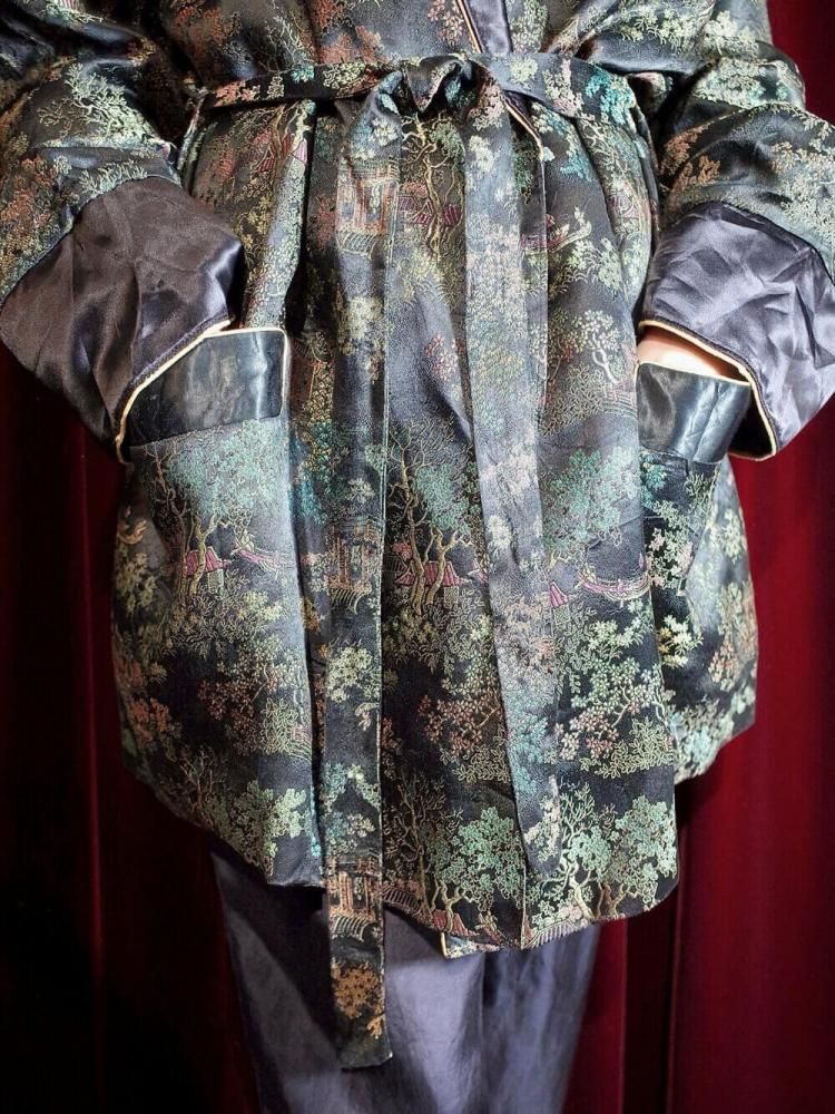 c.1950~60s Black Brocade China Smoking Gown