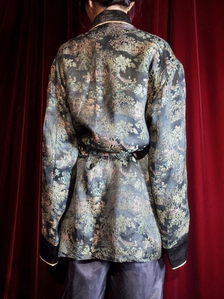 c.1950~60s Black Brocade China Smoking Gown